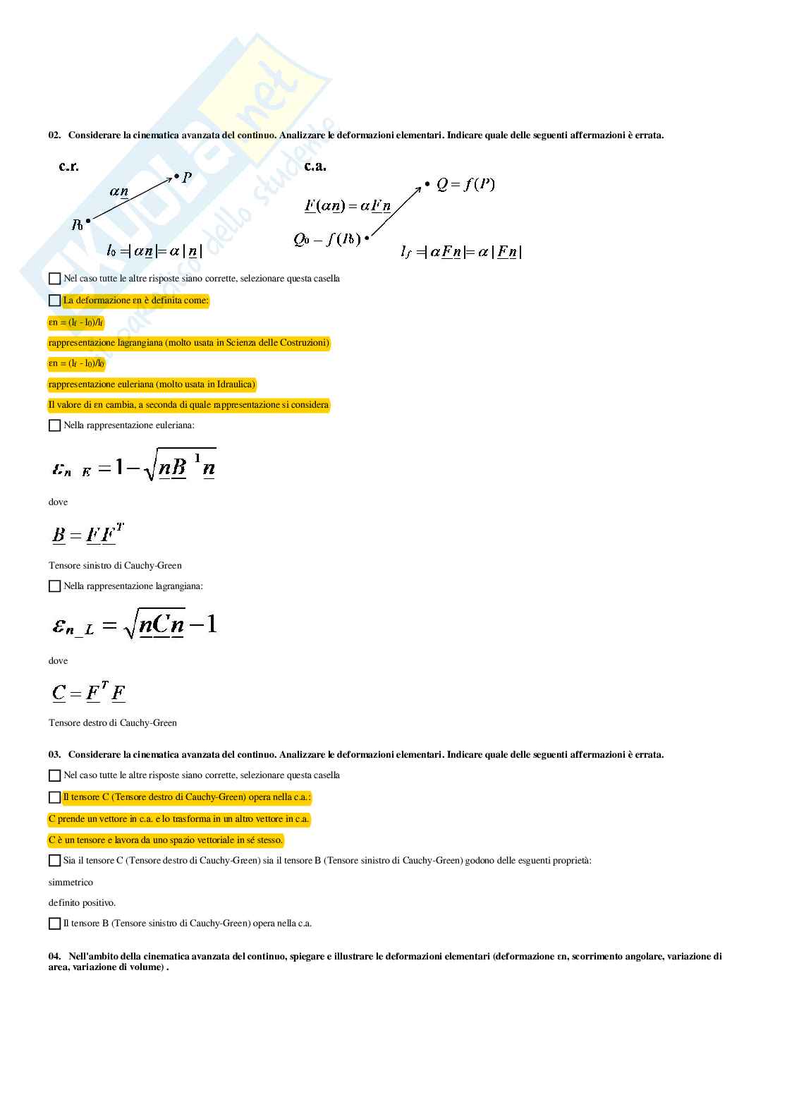 Meccanica del continuo – Preparazione esame – Paniere completo risposte chiuse (166) – A.A. 2025/2026 Pag. 46