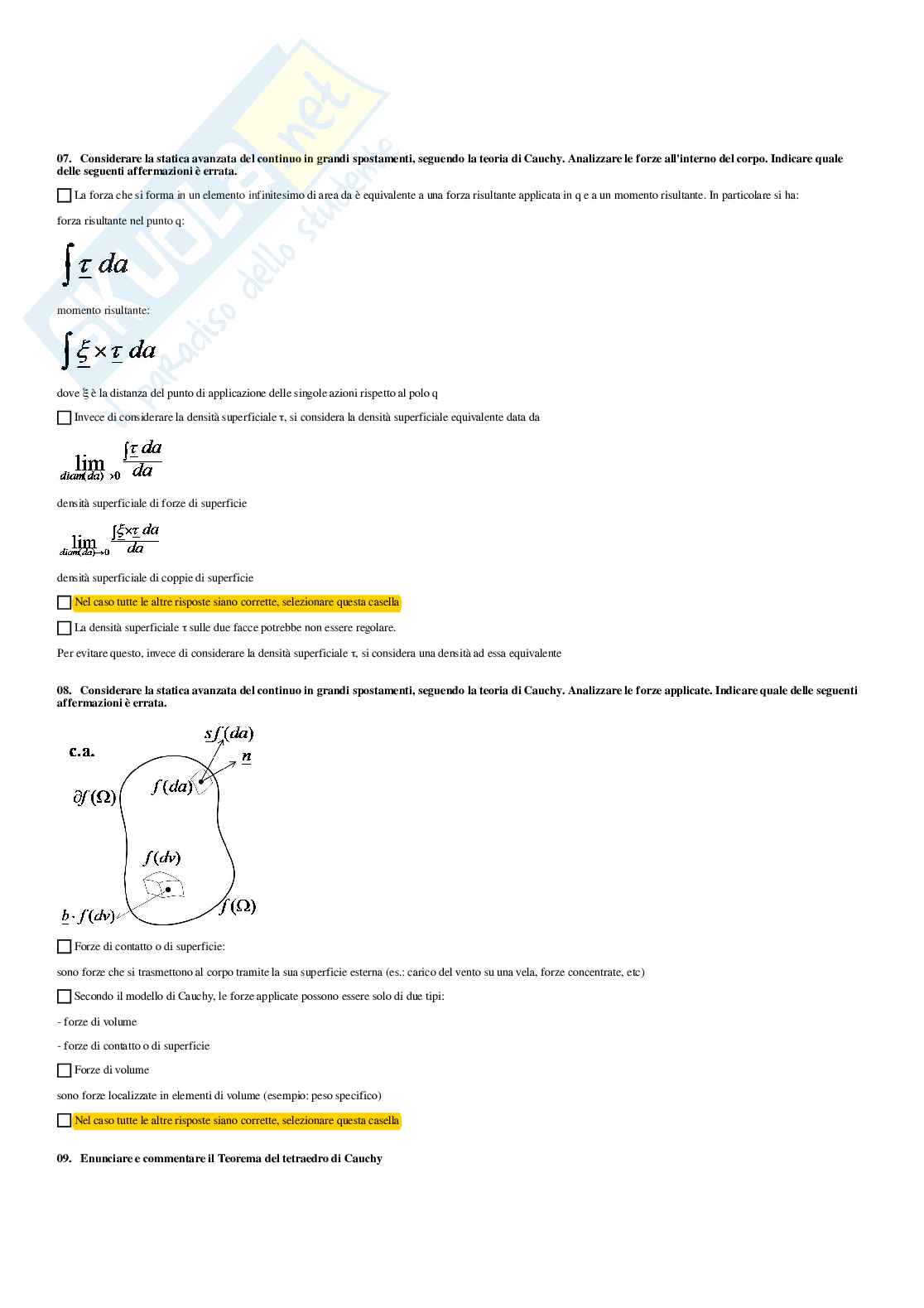 Meccanica del continuo – Preparazione esame – Paniere completo risposte chiuse (166) – A.A. 2025/2026 Pag. 51