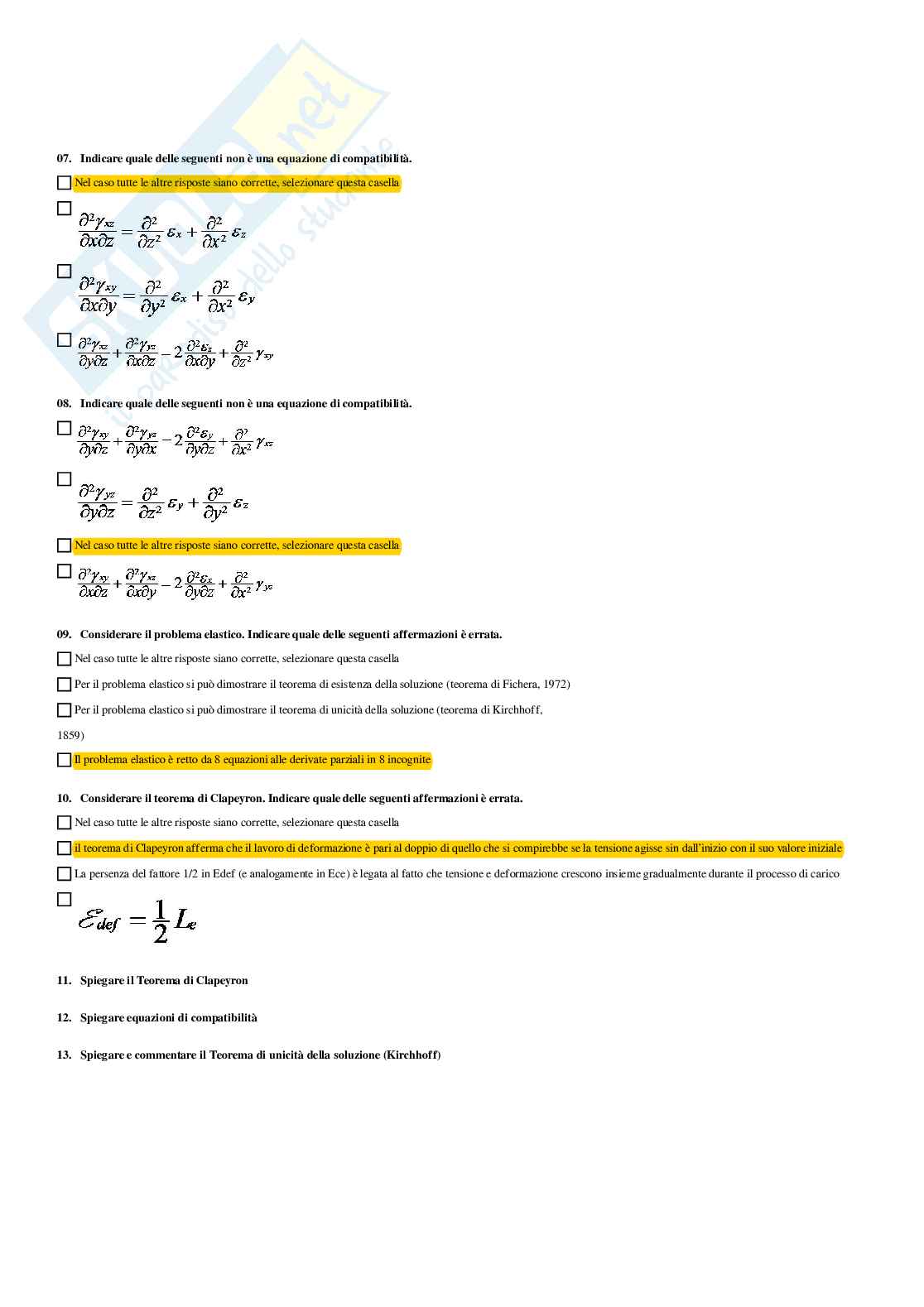 Meccanica del continuo – Preparazione esame – Paniere completo risposte chiuse (166) – A.A. 2025/2026 Pag. 61