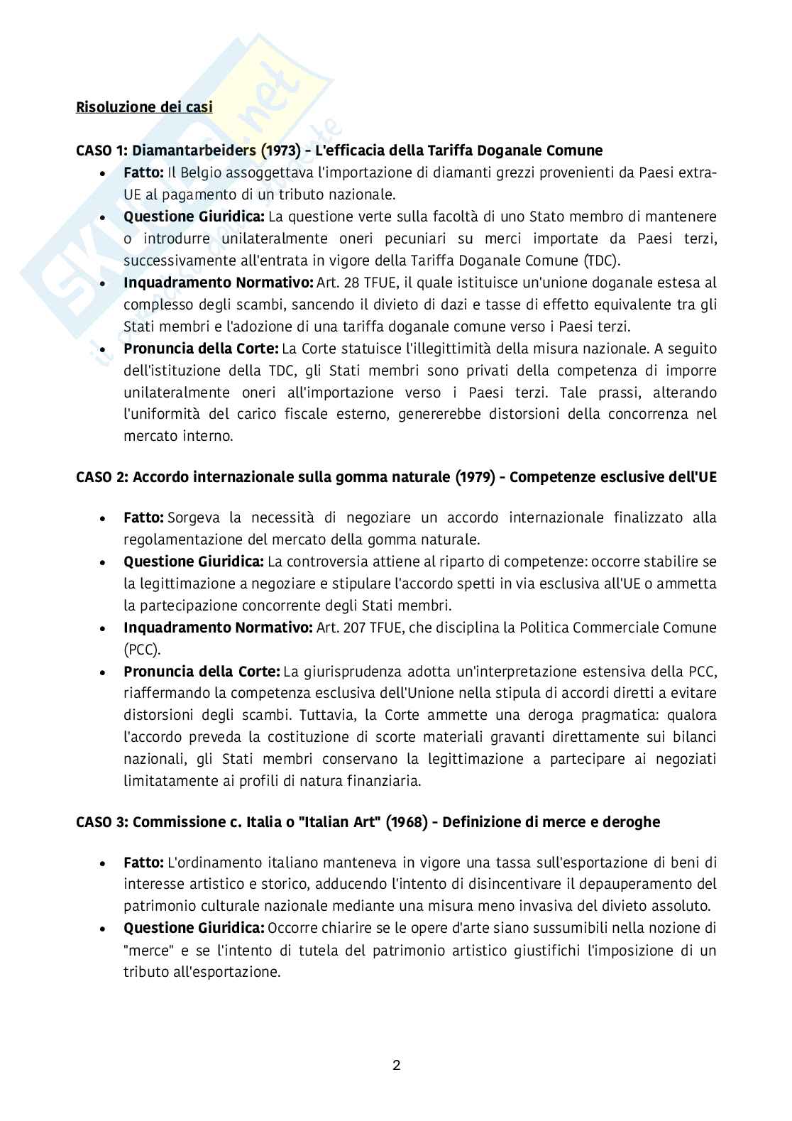 Riassunto esame Diritto dell’unione europea, Prof. Emanuela Pistoia, libro consigliato Mercato unico e libertà di circolazione , Arena   Pag. 2