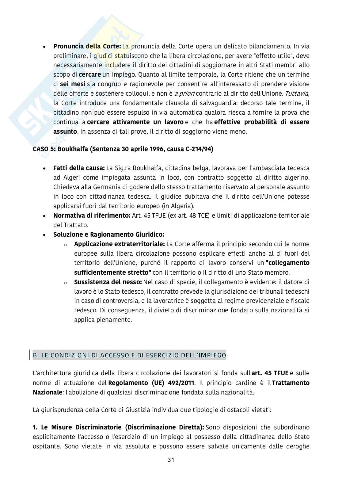Riassunto esame Diritto dell’unione europea, Prof. Emanuela Pistoia, libro consigliato Mercato unico e libertà di circolazione , Arena   Pag. 31