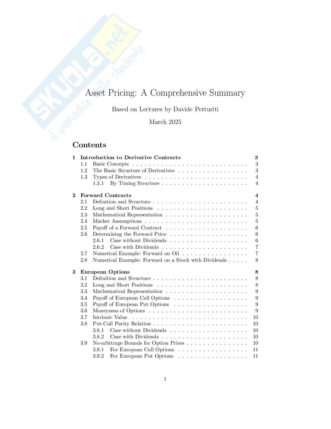 Asset pricing 1 Pag. 1