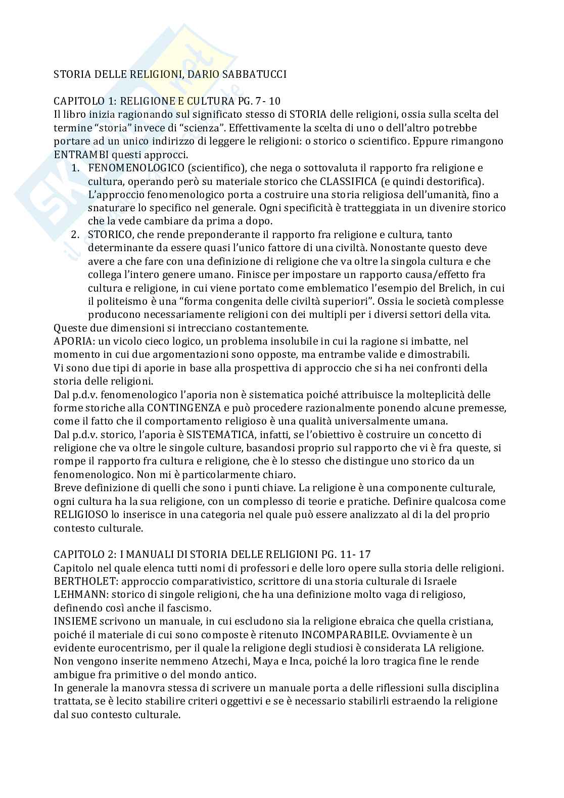 Riassunto esame Storia medievale, Prof. Saggioro Alessandro, libro consigliato Appunti di storia delle religioni, Sabbatucci Pag. 1