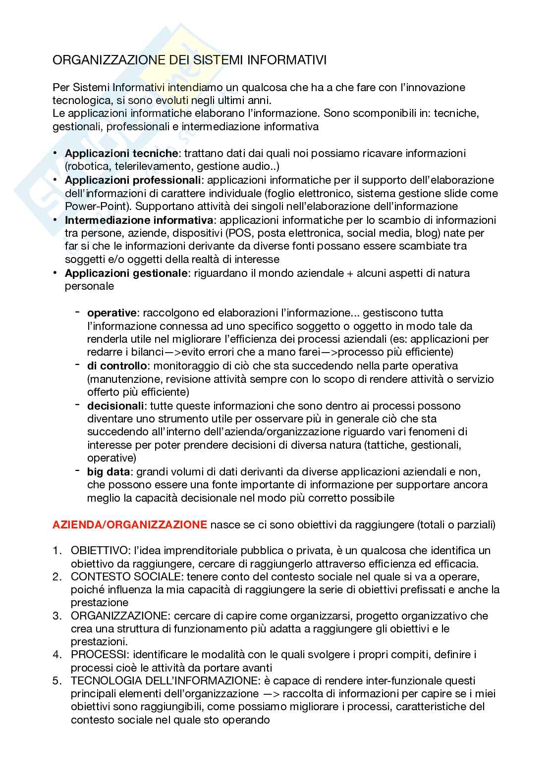 Appunti completi - Organizzazione Sistemi Informativi Pag. 1
