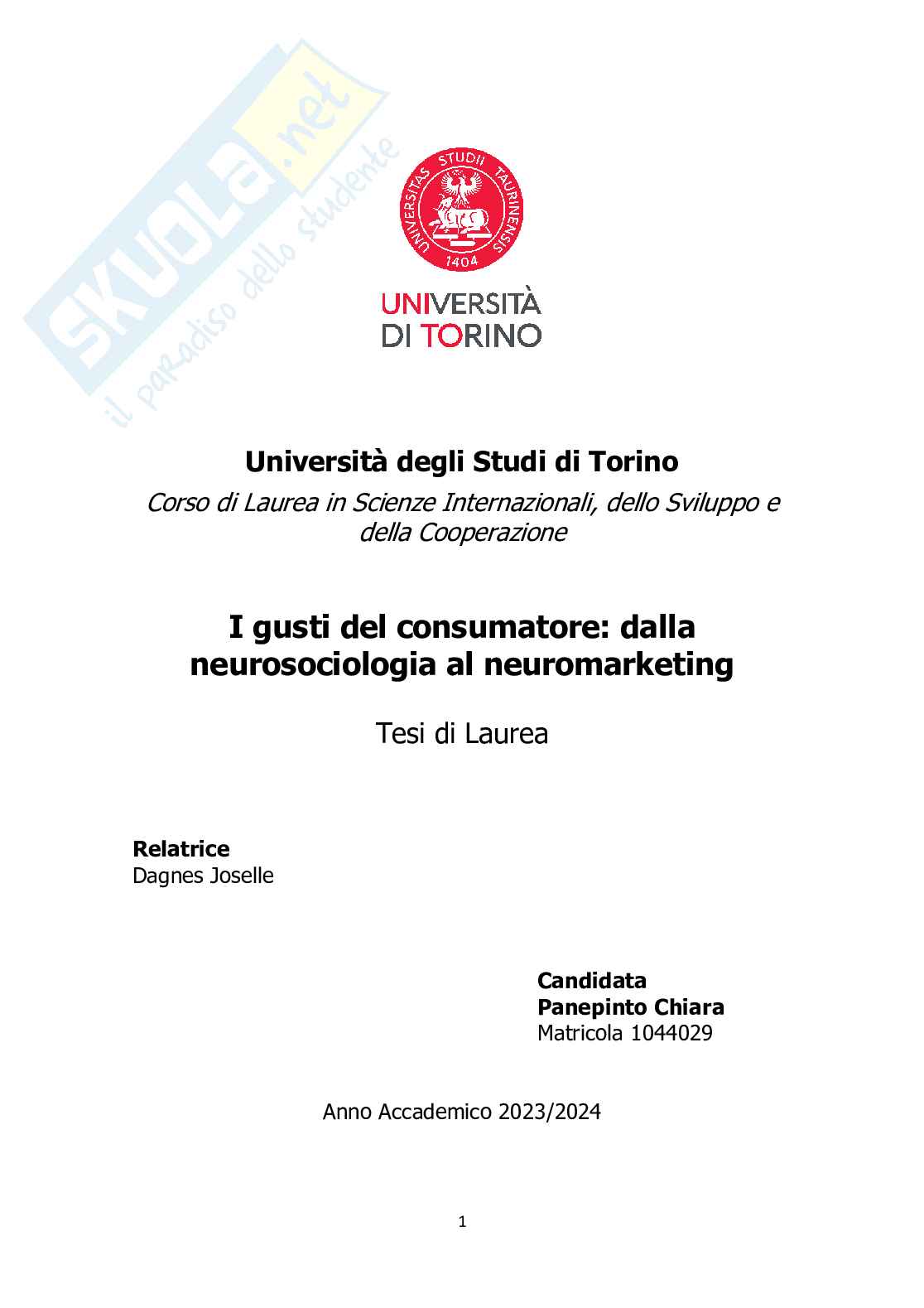 Gusti del consumatore: dalla neurosociologia al neuromarketing Pag. 1