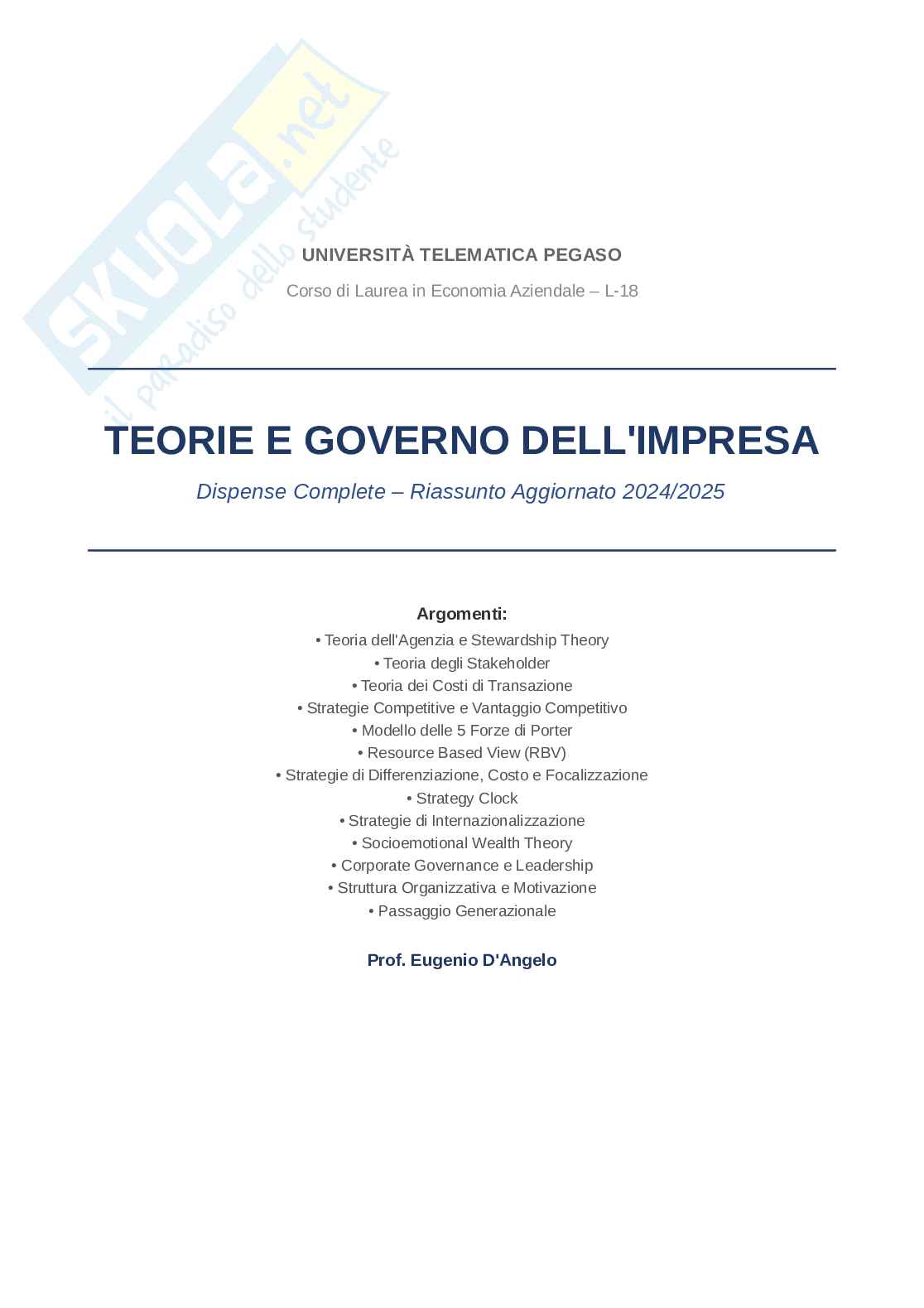 Appunti Teorie e governo dell'impresa - Domande e risposte 2025 Pag. 1