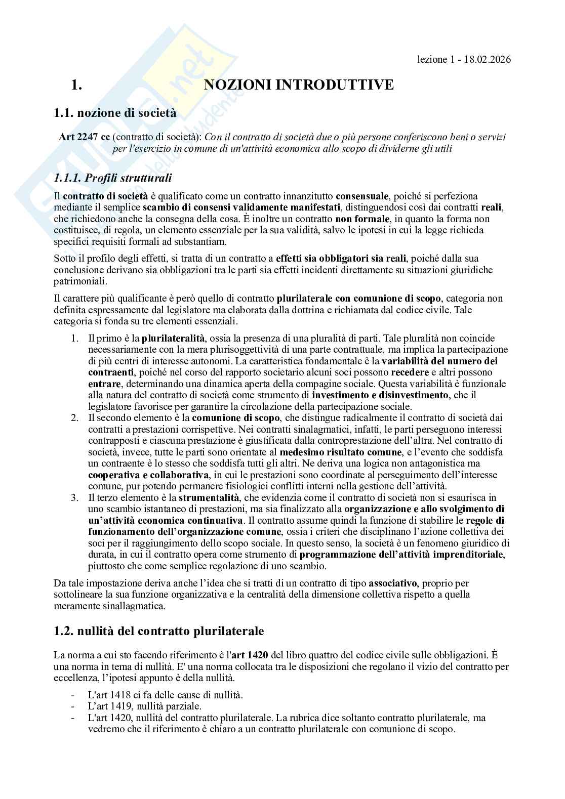 Appunti lezioni Diritto commerciale Pag. 1