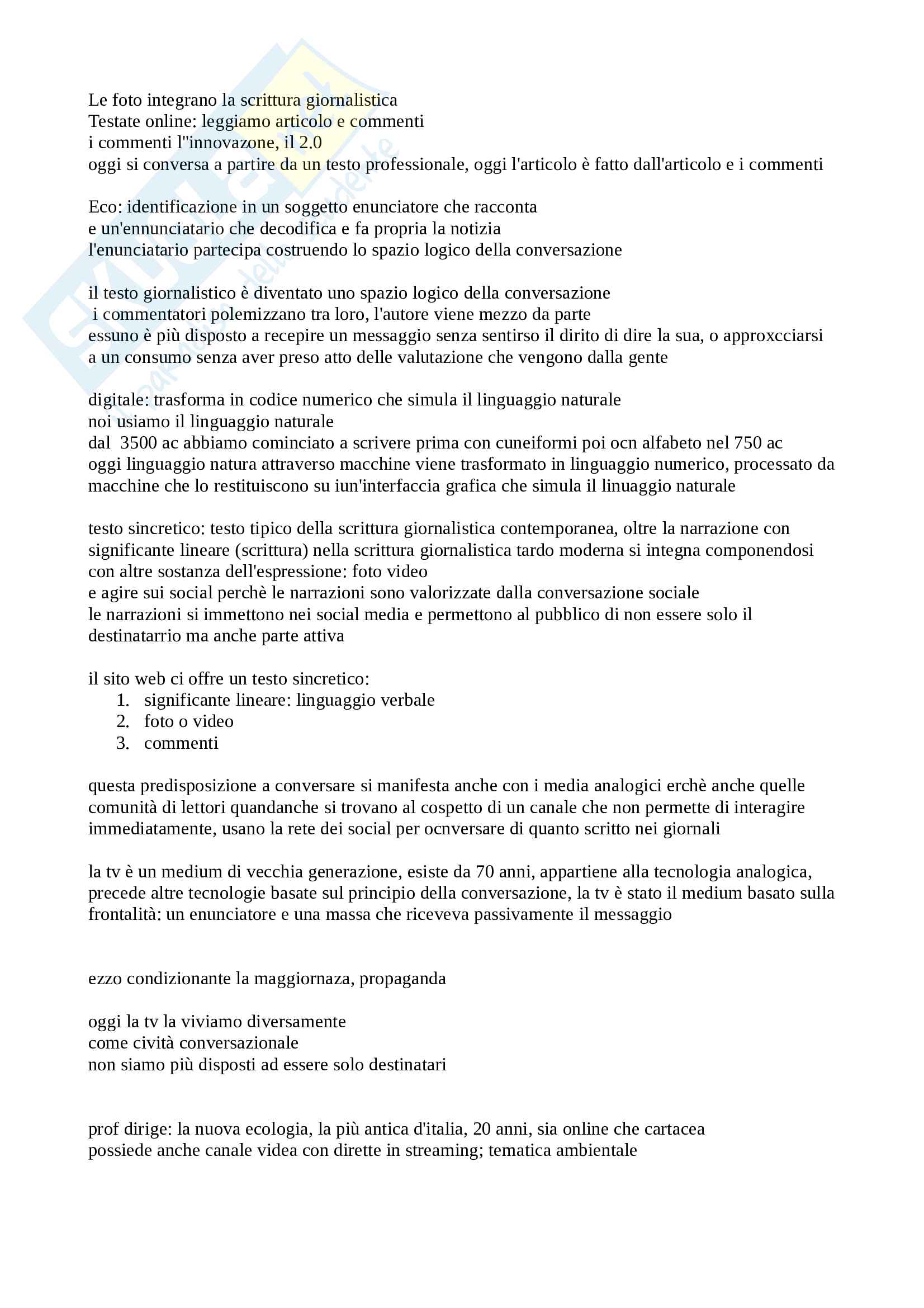 Appunti scrittura giornalistica: come scrivere articoli di vario taglio. appunti precisi e completi, corso univeritario Pag. 1