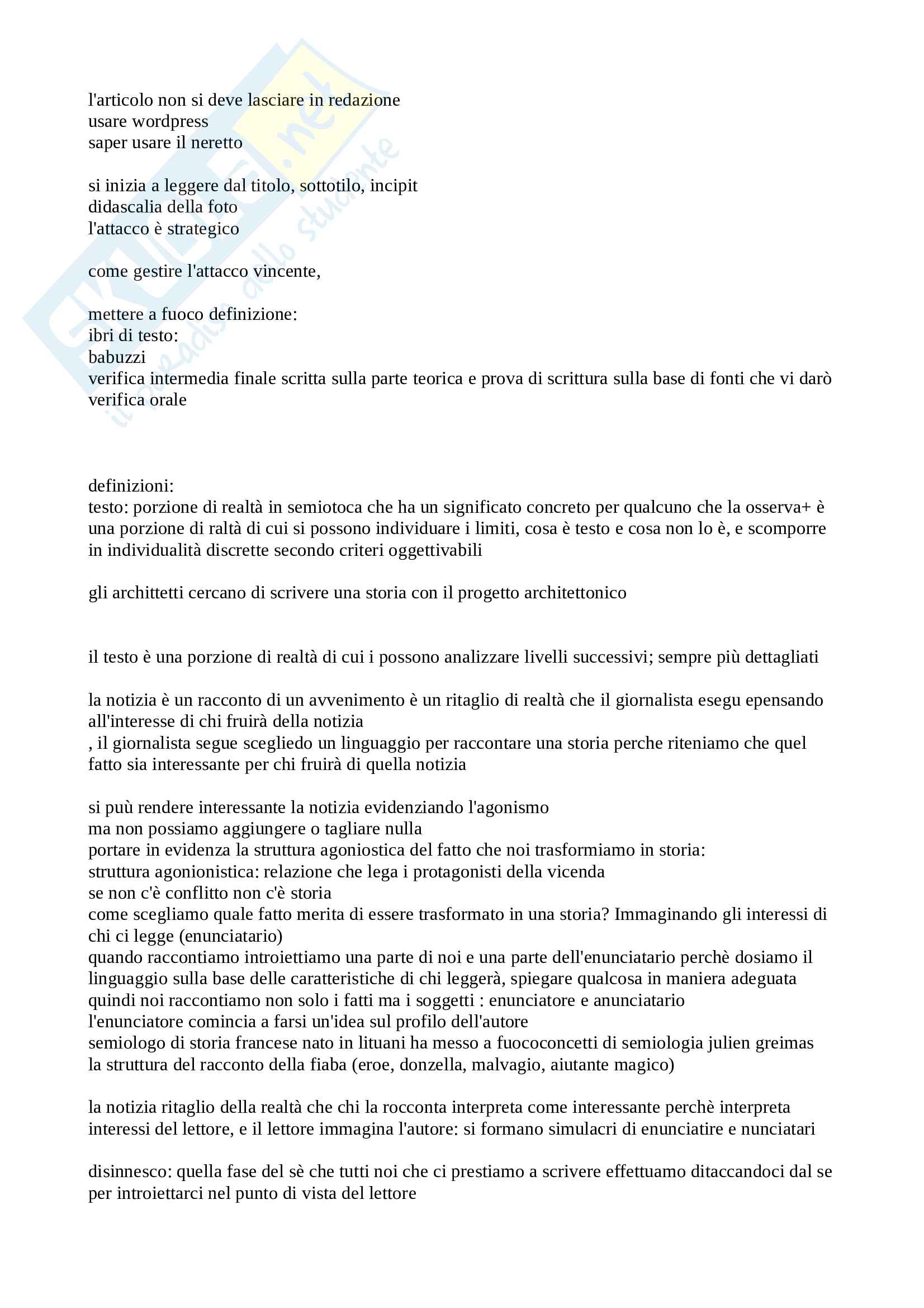 Appunti scrittura giornalistica: come scrivere articoli di vario taglio. appunti precisi e completi, corso univeritario Pag. 2