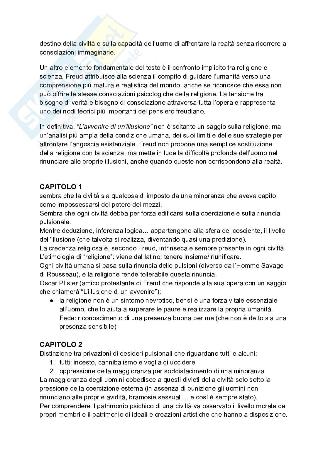 Riassunto esame Pensiero e movimenti religiosi contemporanei a, Prof. Bucarelli Marco Ottavio, libro consigliato L’avvenire di un’illusione, Sigmund Freud Pag. 2