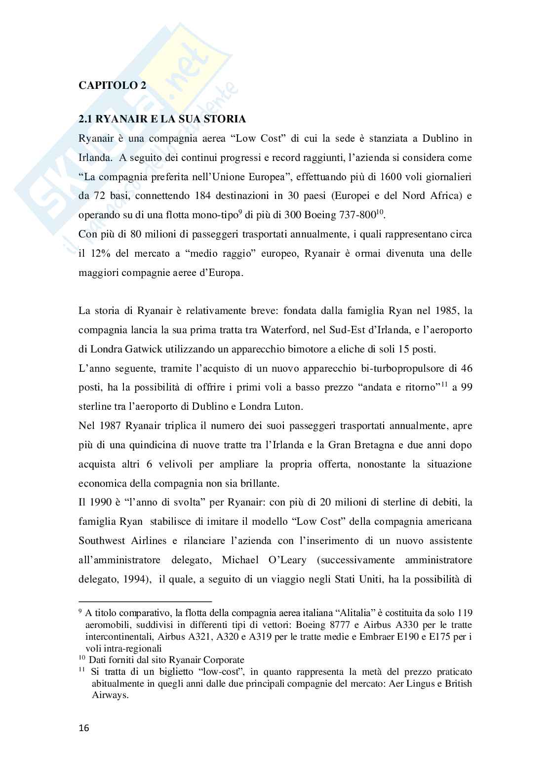 Il low cost e il marketing di Ryanair Pag. 16
