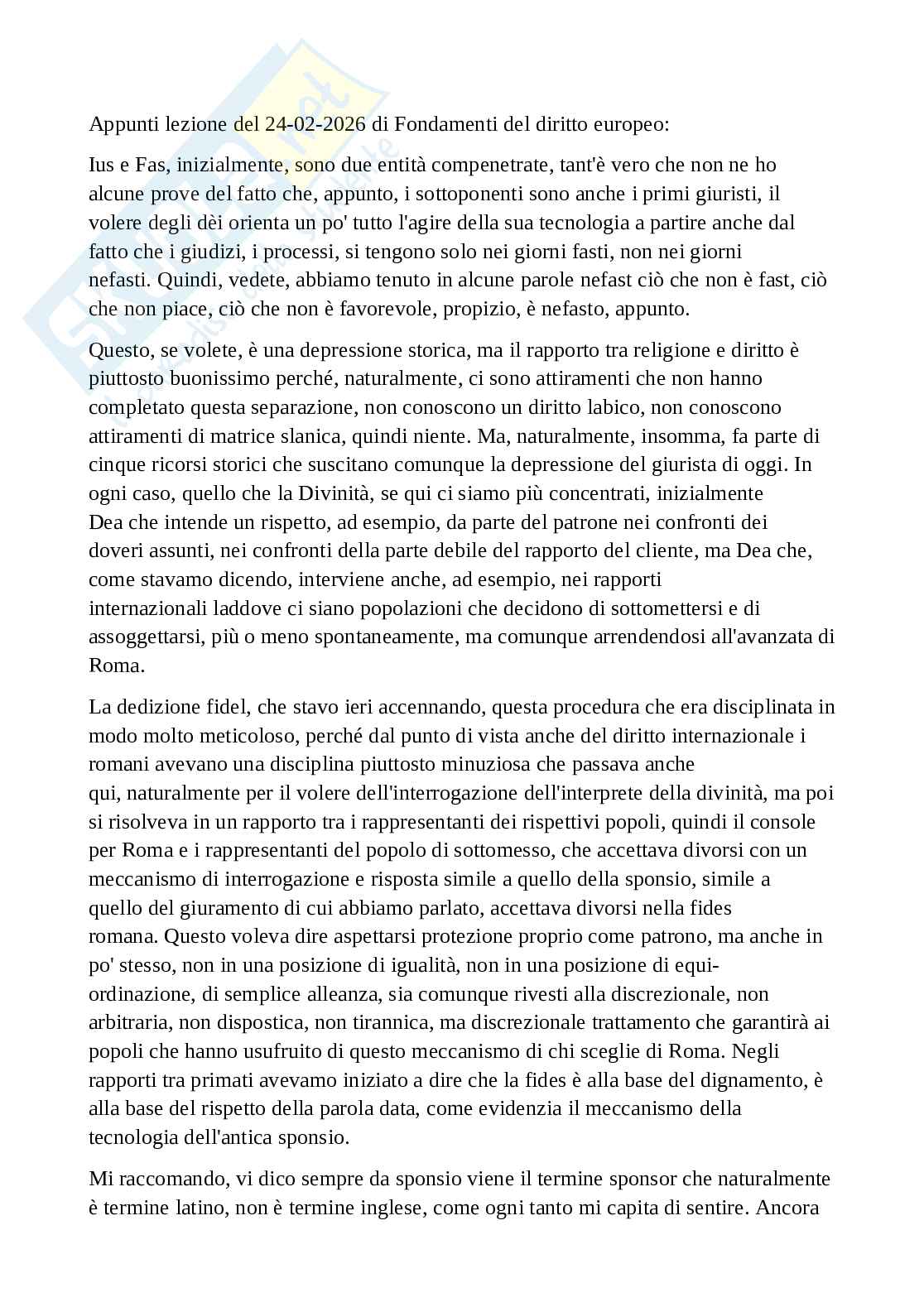 Appunti lezione del 24 02 2026 di Fondamenti del diritto europeo Pag. 1