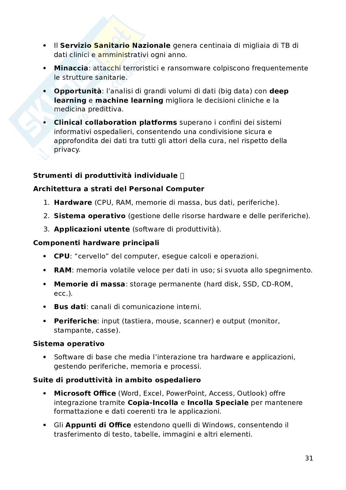 Informatica applicata ai sistemi sanitari Pag. 31