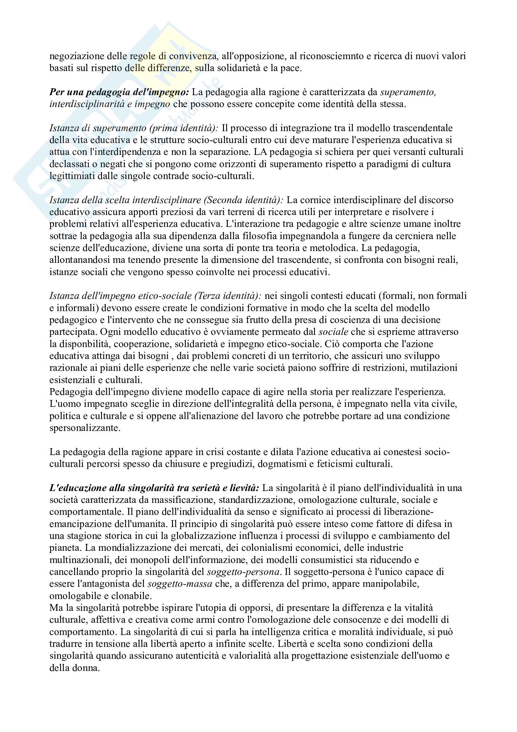 Riassunto Esame Pedagogia Generale, Zedda, Libro consigliato Introduzione alla pedagogia, Frabboni Pag. 16