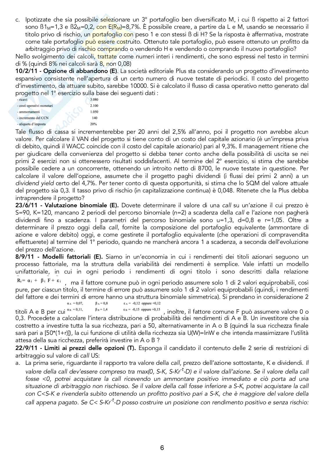 Esercizi svolti Finanza aziendale (Asset pricing) Pag. 6