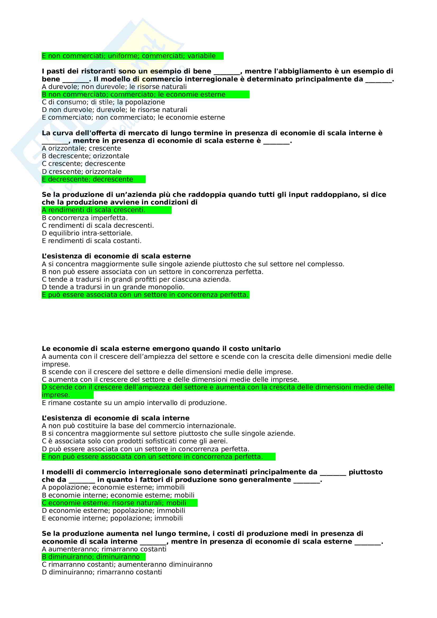Domande (Crocette) Esame Economia Internazionale, Prof. Paola Bertolini Pag. 21