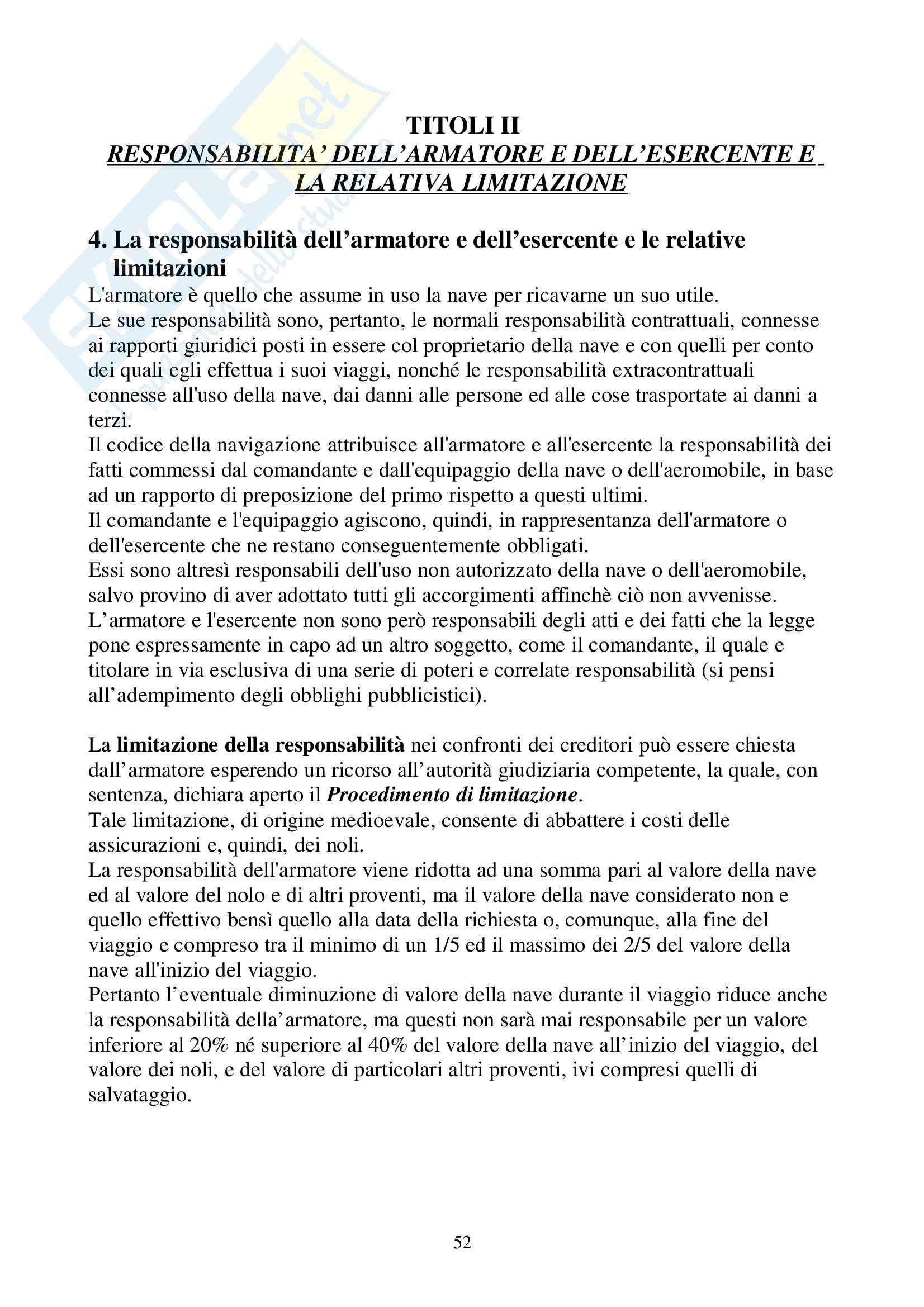 Riassunto esame Diritto alla Navigazione, prof. Carnimeo, libro consigliato Manuale di diritto alla navigazione, Pescatore, Tullio Pag. 51