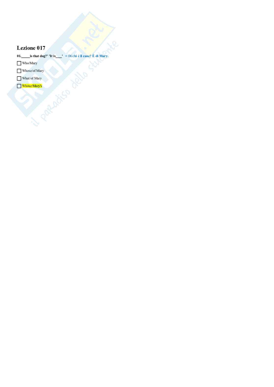 Paniere Lingua Inglese multiple Pag. 36