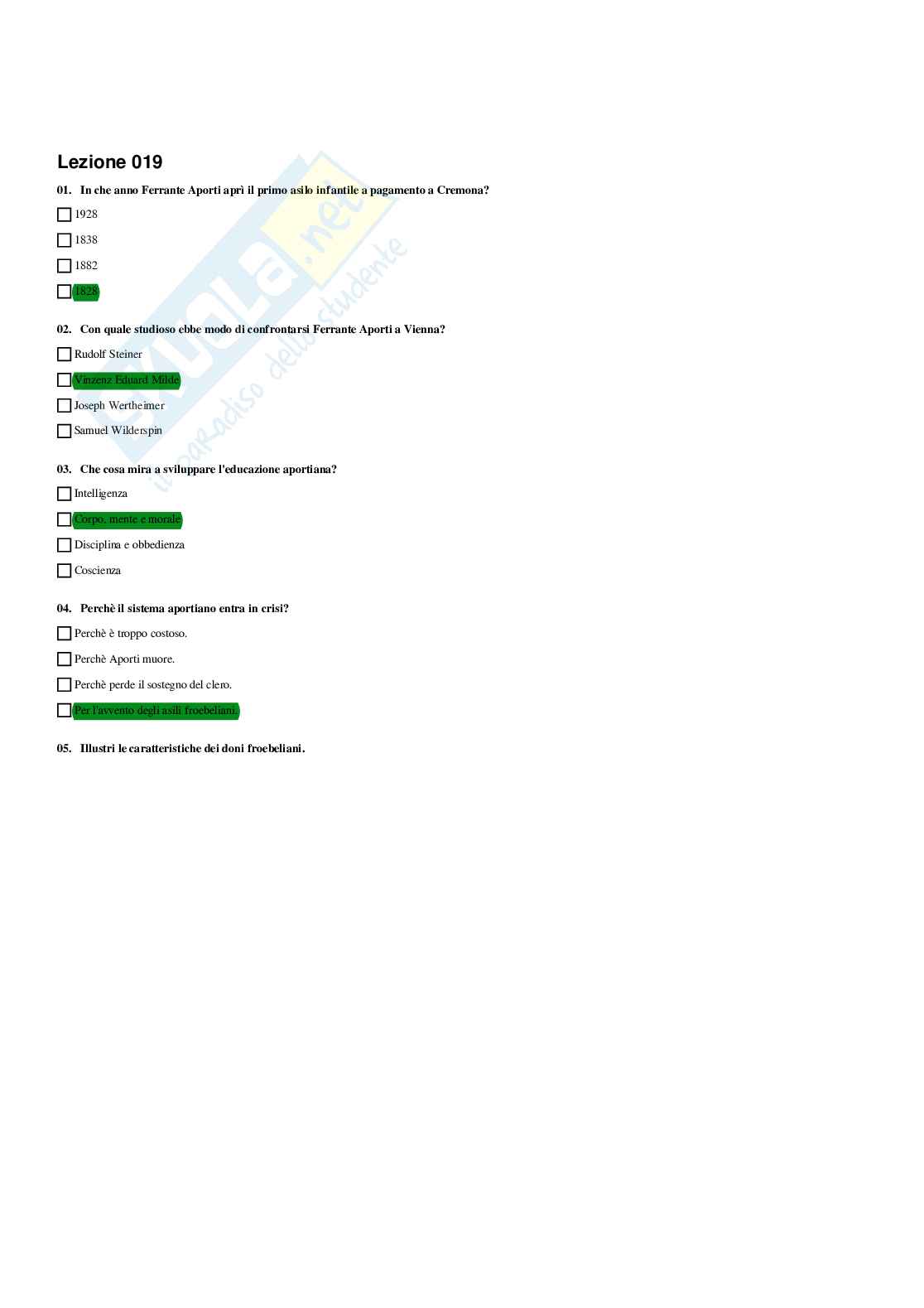 Paniere Storia della pedagogia  - Risposte multiple (2026) Pag. 21
