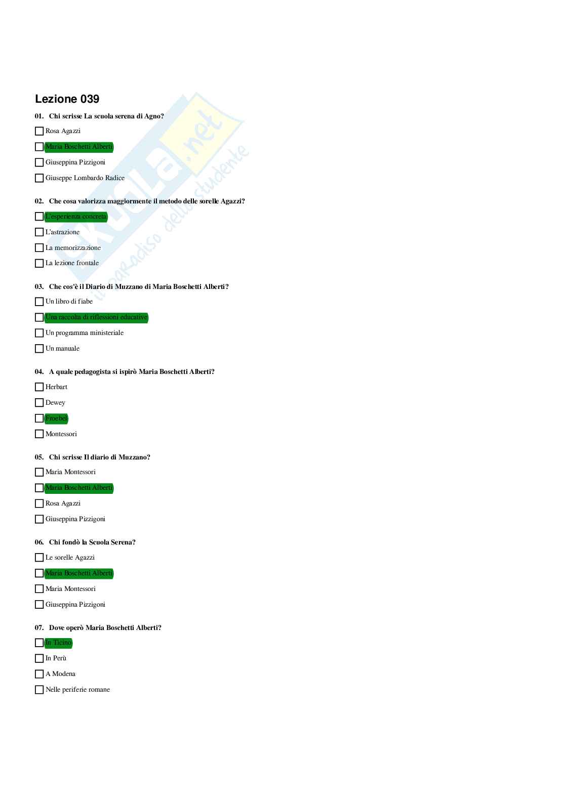 Paniere Storia della pedagogia  - Risposte multiple (2026) Pag. 41