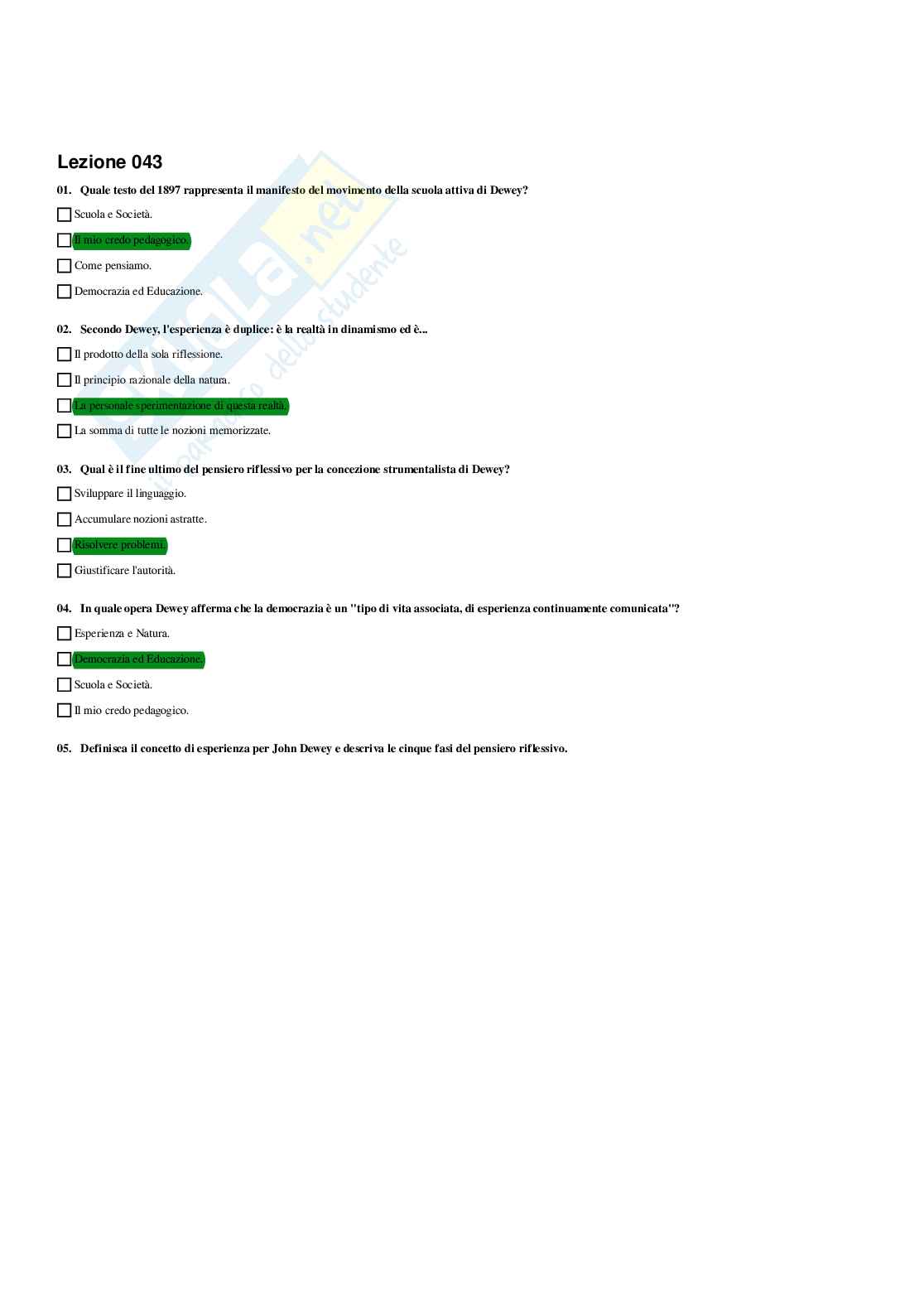 Paniere Storia della pedagogia  - Risposte multiple (2026) Pag. 46