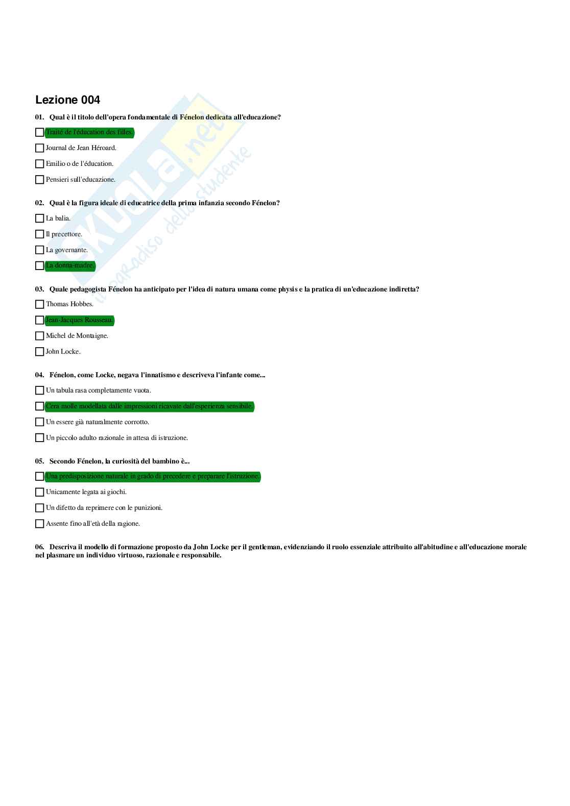 Paniere Storia della pedagogia  - Risposte multiple (2026) Pag. 6