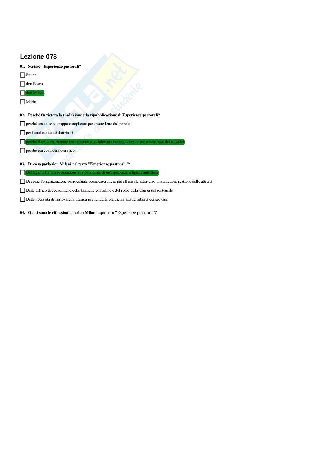 Paniere Storia della pedagogia  - Risposte multiple (2026) Pag. 81