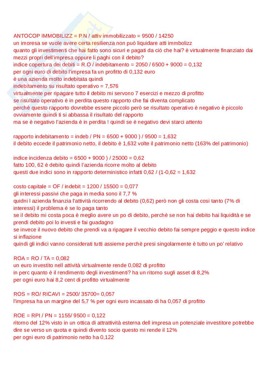 Statistica per l’economia e l’impresa - indici di bilancio Pag. 31