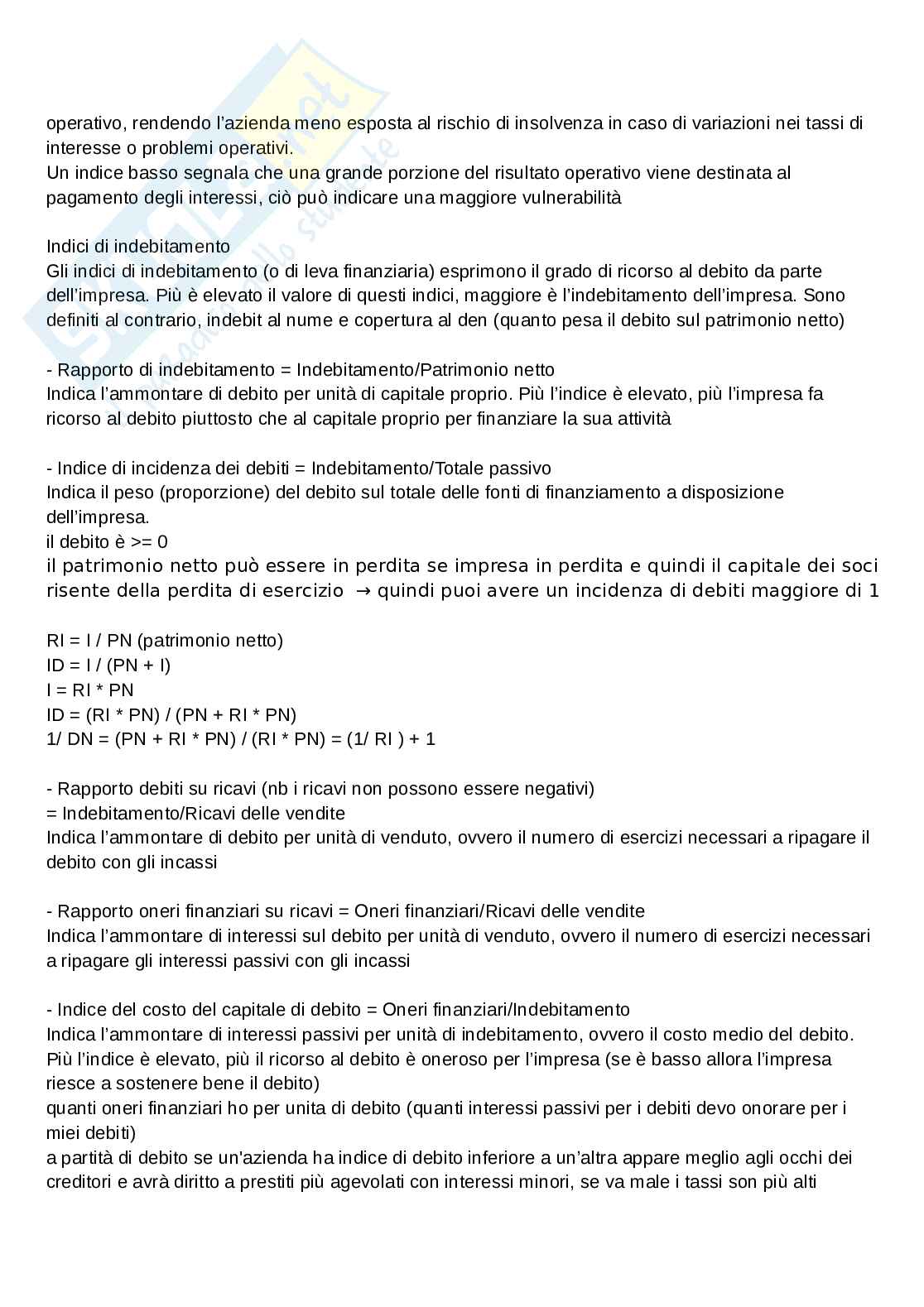 Statistica per l’economia e l’impresa - indici di bilancio Pag. 6
