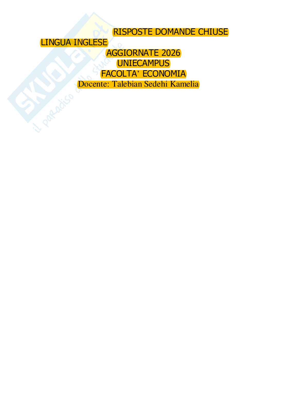 Risposte domande chiuse Lingua inglese aggiornate 2026  Pag. 1