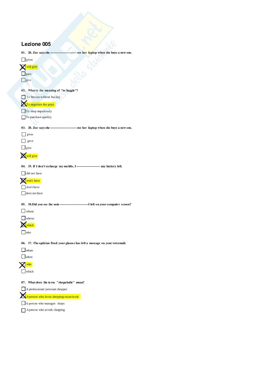 Risposte domande chiuse Lingua inglese aggiornate 2026  Pag. 16