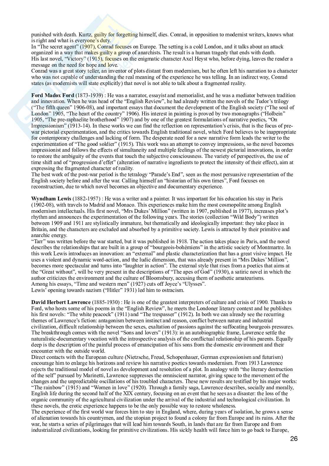 Riassunto esame Letteratura inglese, Prof. Castagna Valentina, libro consigliato Storia della letteratura inglese, Bertinetti Pag. 26