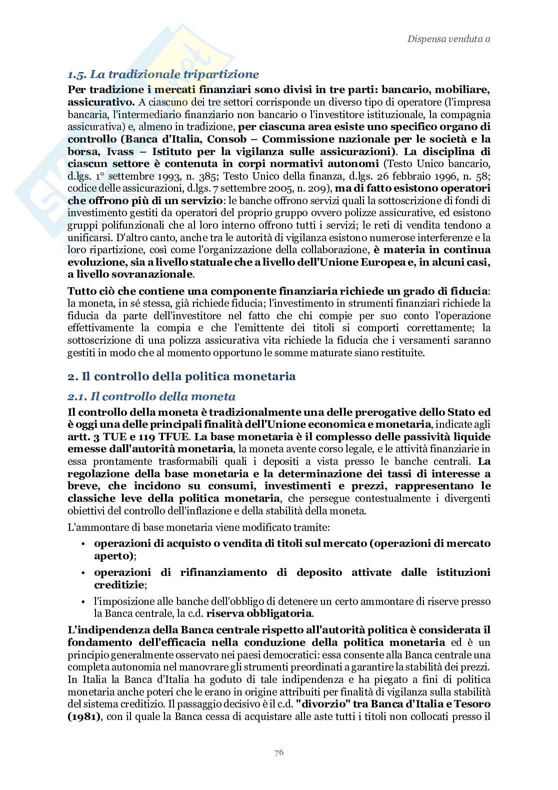Riassunto esame Diritto dell'economia, Prof. Luchena Giovanni, libro consigliato Lezioni di diritto dell'economia, Bani, Di Porto, Luchena, Scotti Pag. 76