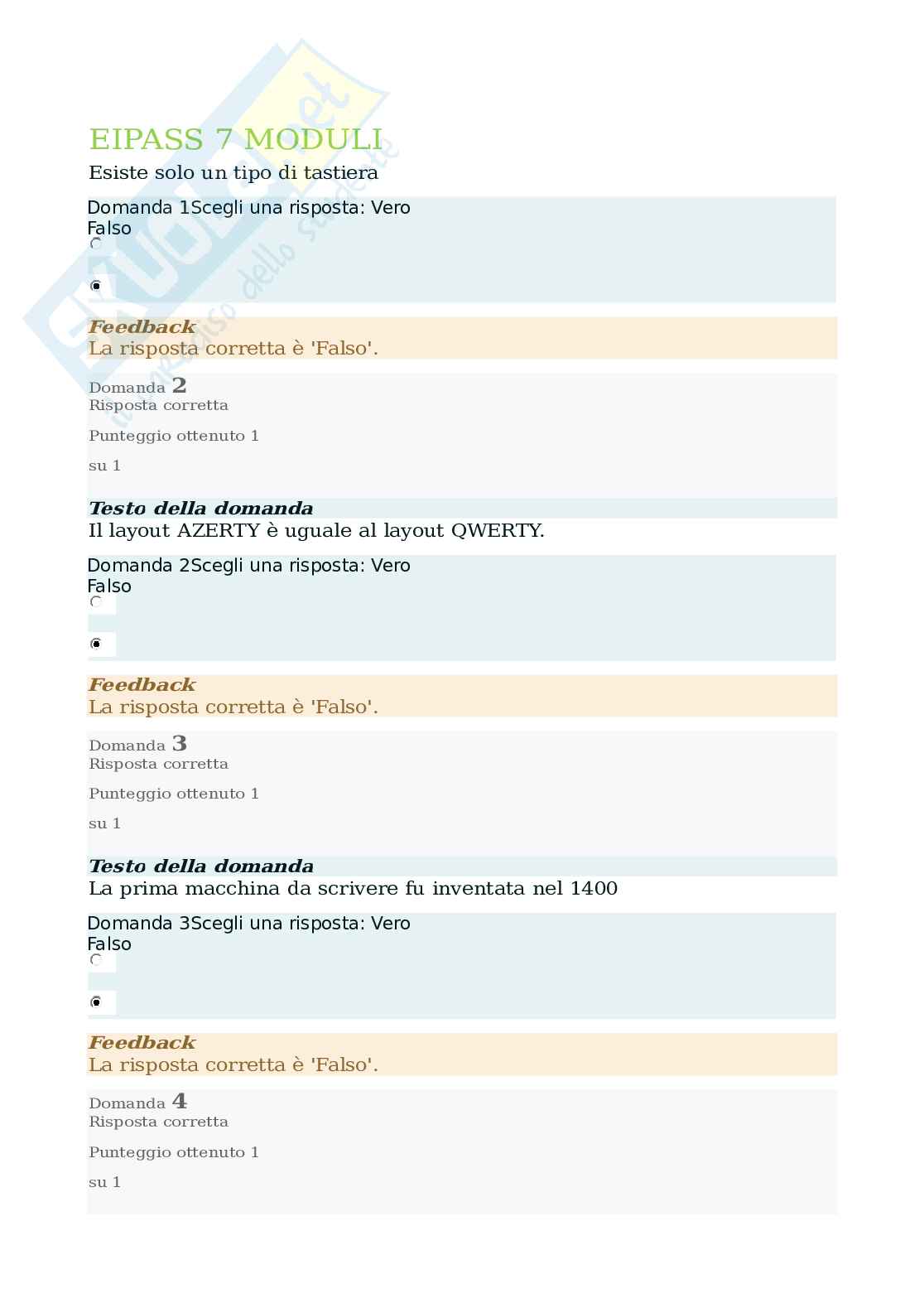 Domande e risposte Eipass 7 moduli - Testi di Dattilografia Pag. 1