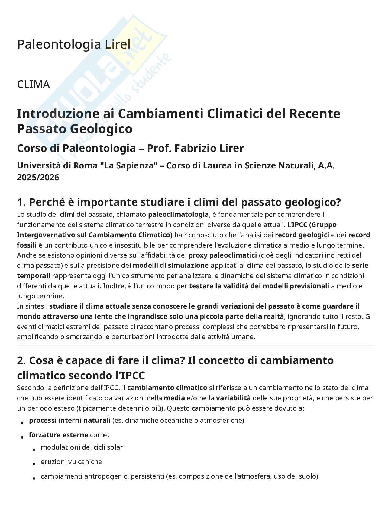 Appunti primo esonero di Paleontologia  Pag. 1
