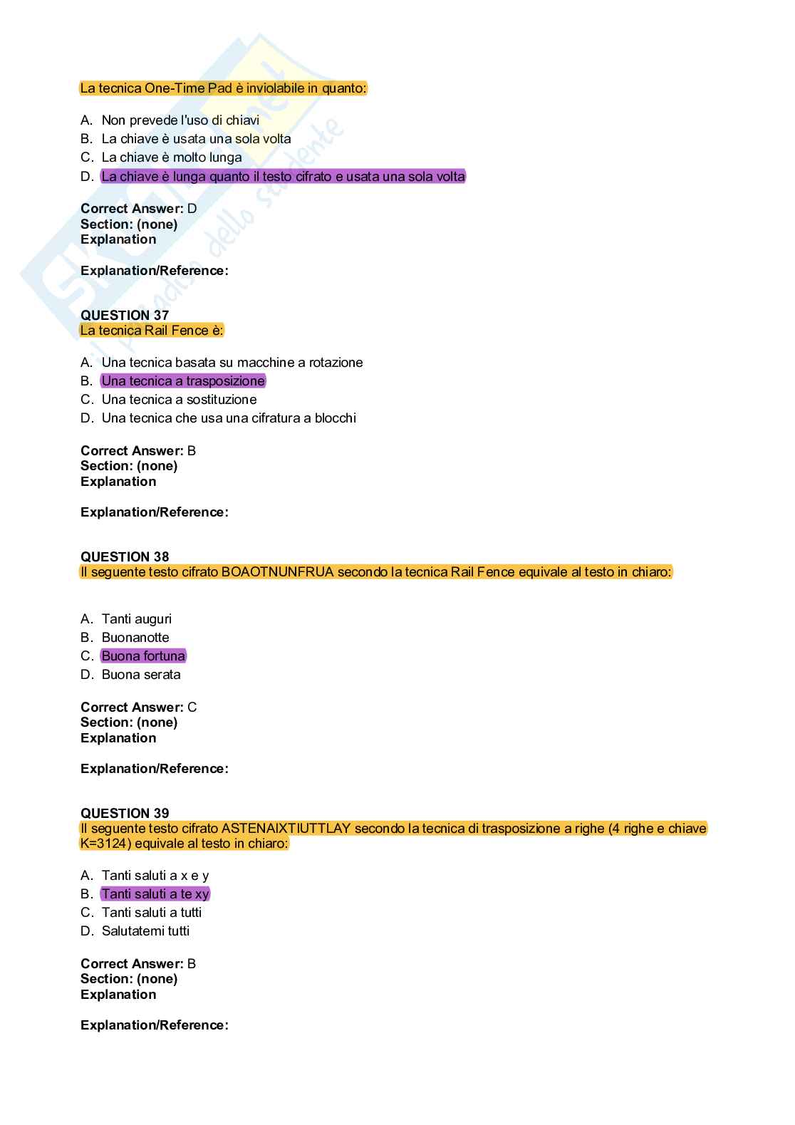 Paniere Domande Sicurezza nelle reti e Cyber Security Pag. 11