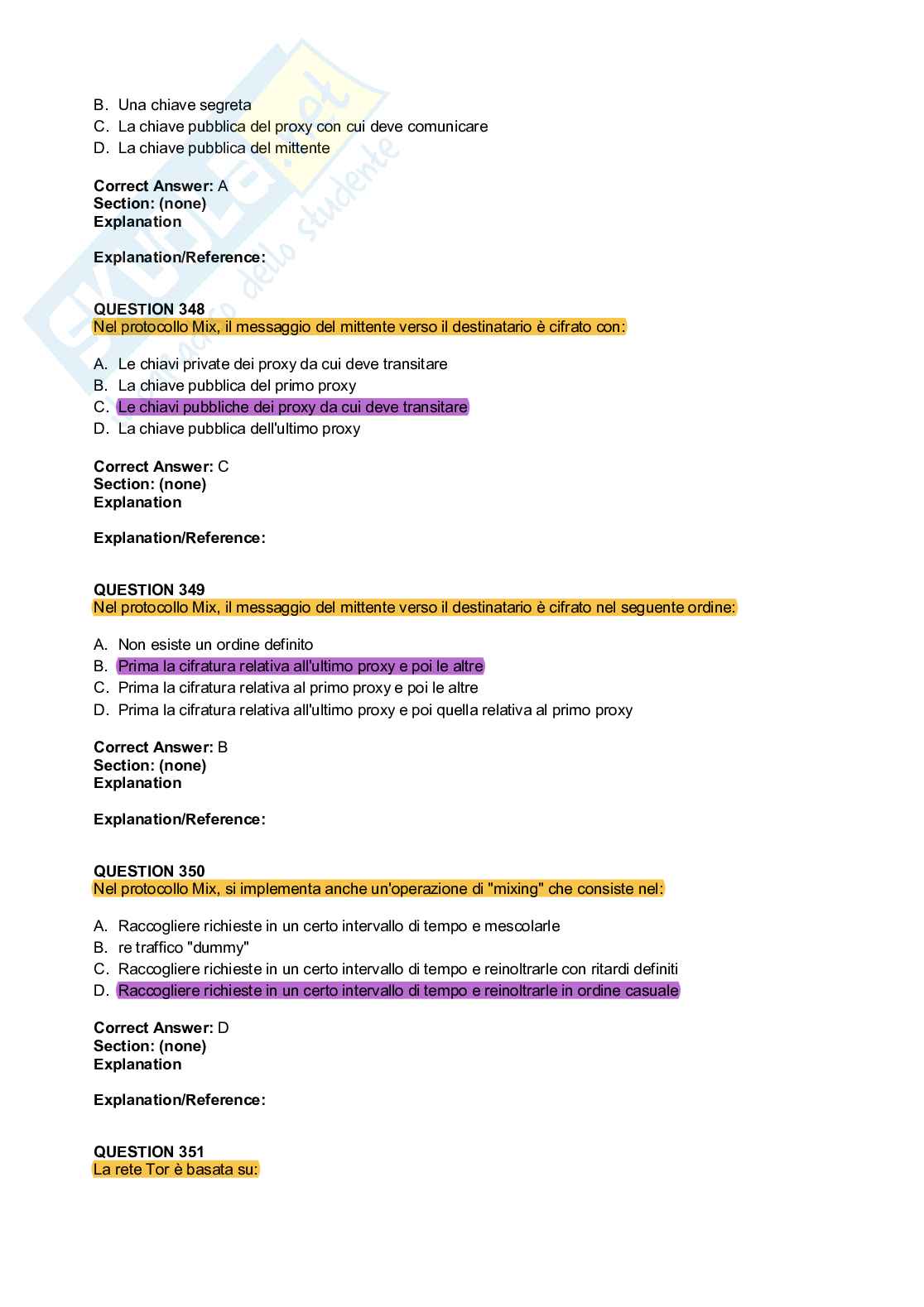 Paniere Domande Sicurezza nelle reti e Cyber Security Pag. 91