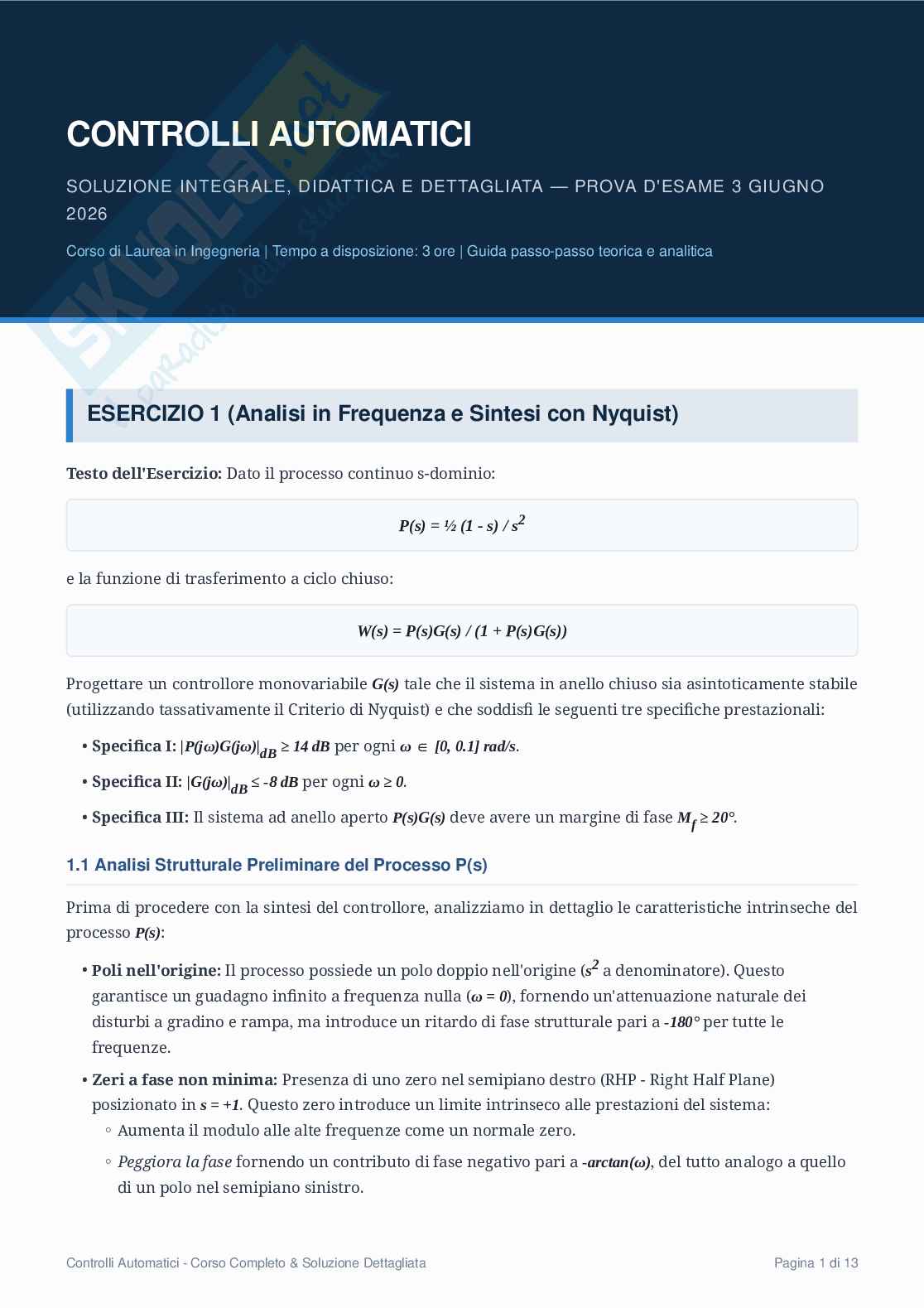 Esame Control Systems del 3 giugno 2026 Pag. 1