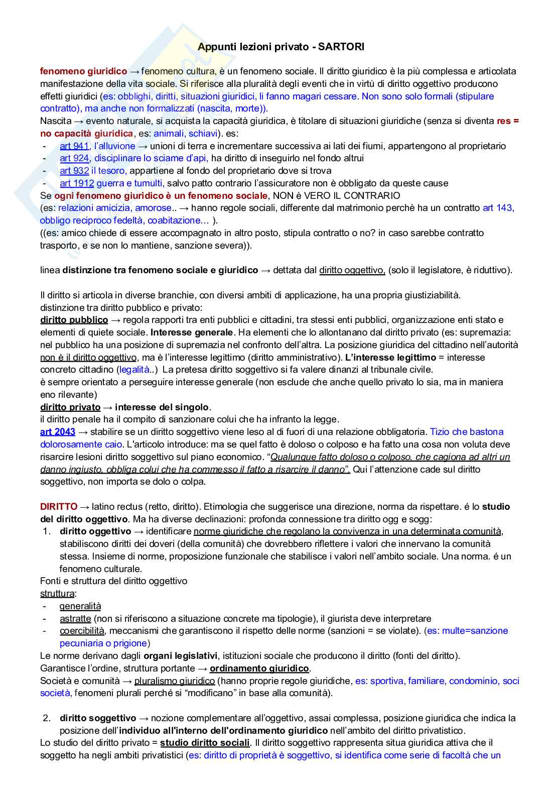 Appunti lezioni Istituzioni di diritto privato I Pag. 1