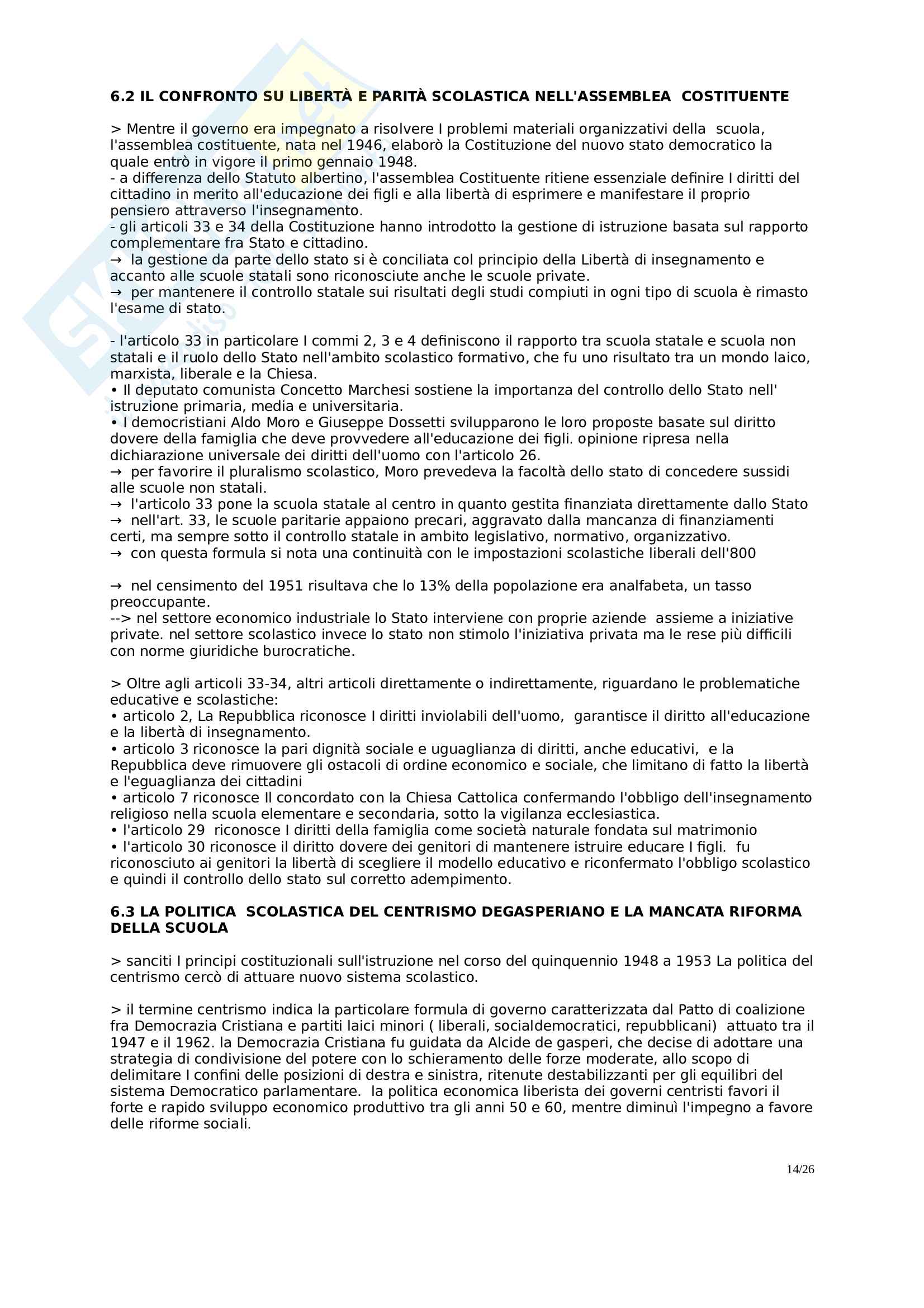 Riassunto esame pedagogia, Prof.Gaudio, libro consigliato La scuola per tutti gli italiani, Di Pol Pag. 36