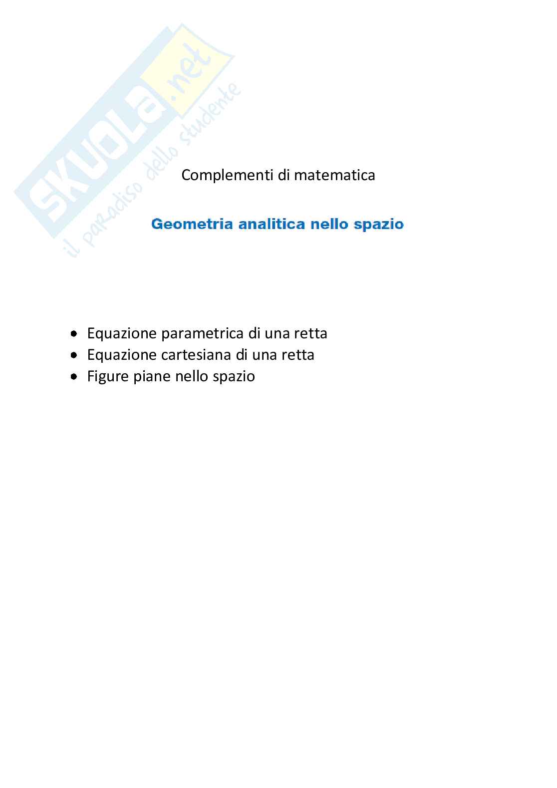 Equazione cartesiana e parametrica di una retta, figure piane nello spazio Pag. 1