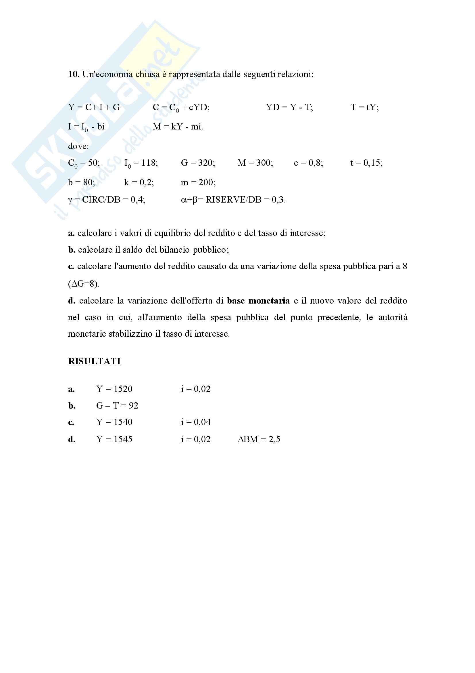Economia Monetaria - Esercizi d'esame Pag. 21