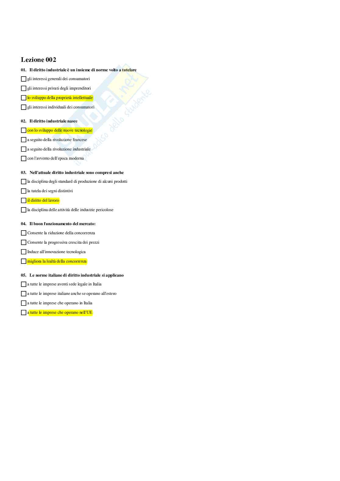 Paniere Diritto industriale e proprietà intellettuali - risposte multiple Pag. 1