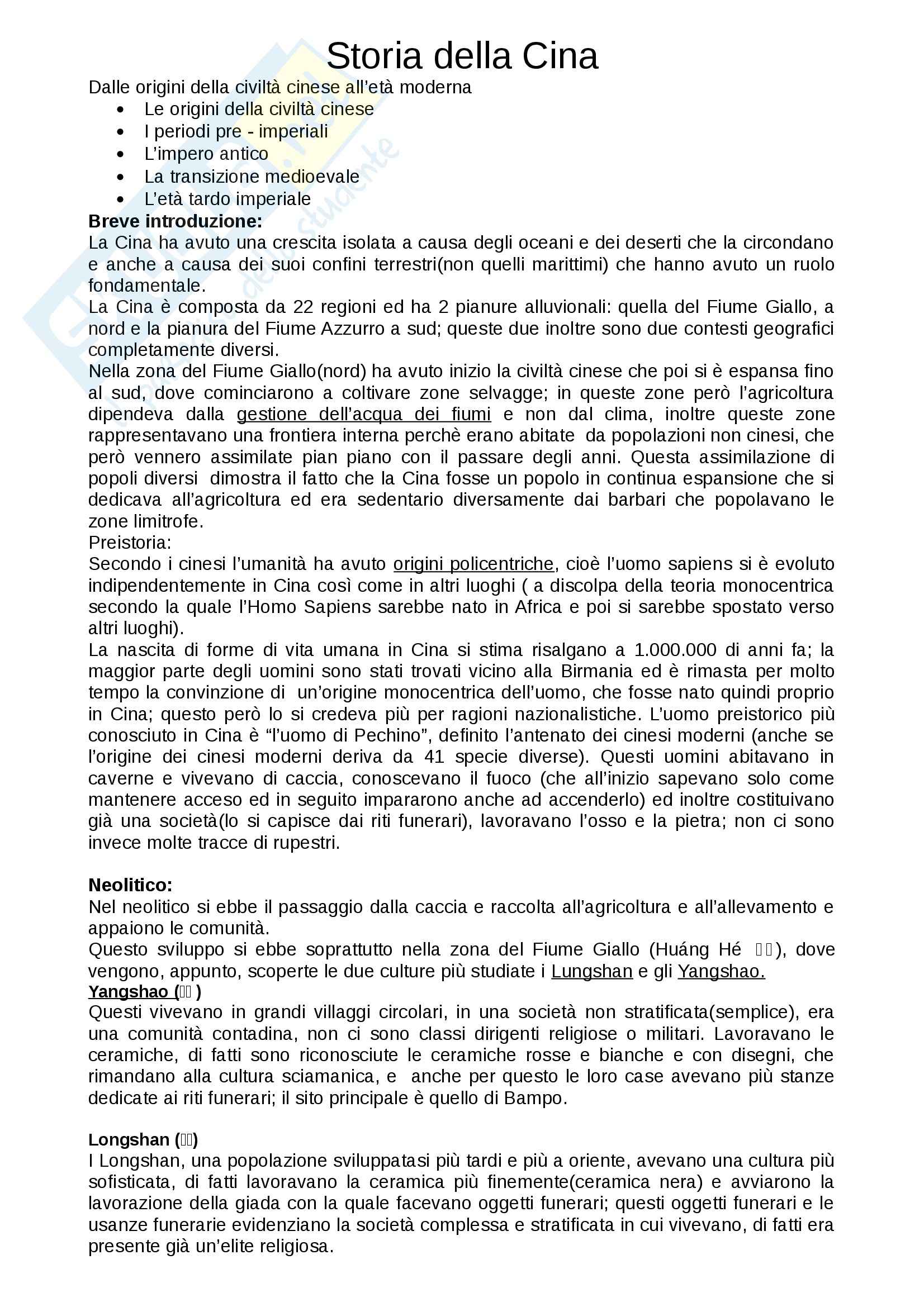 Storia della Cina - Appunti Pag. 1