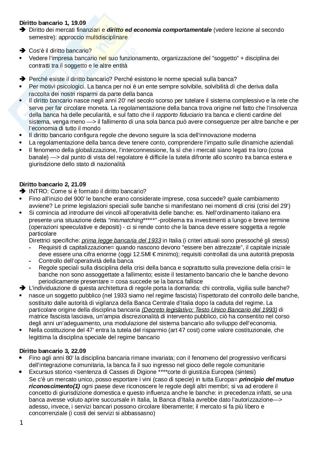 Riassunto esame Diritto bancario, Prof. Vella Francesco, libro consigliato Diritto ed economia di banche e mercati finanziari + approfondimenti, Francesco Vella e Giacomo Bosi Pag. 1