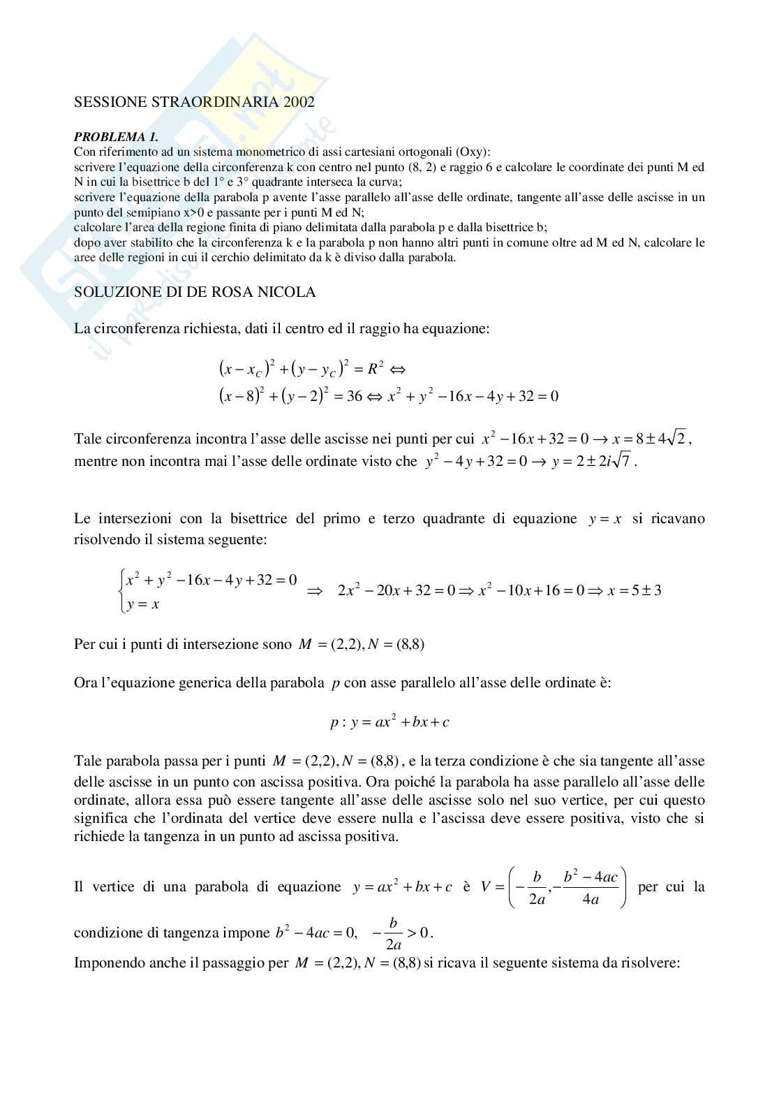 2002 - Liceo scientifico di ordinamento - problema 1 sessione straordinaria Pag. 1