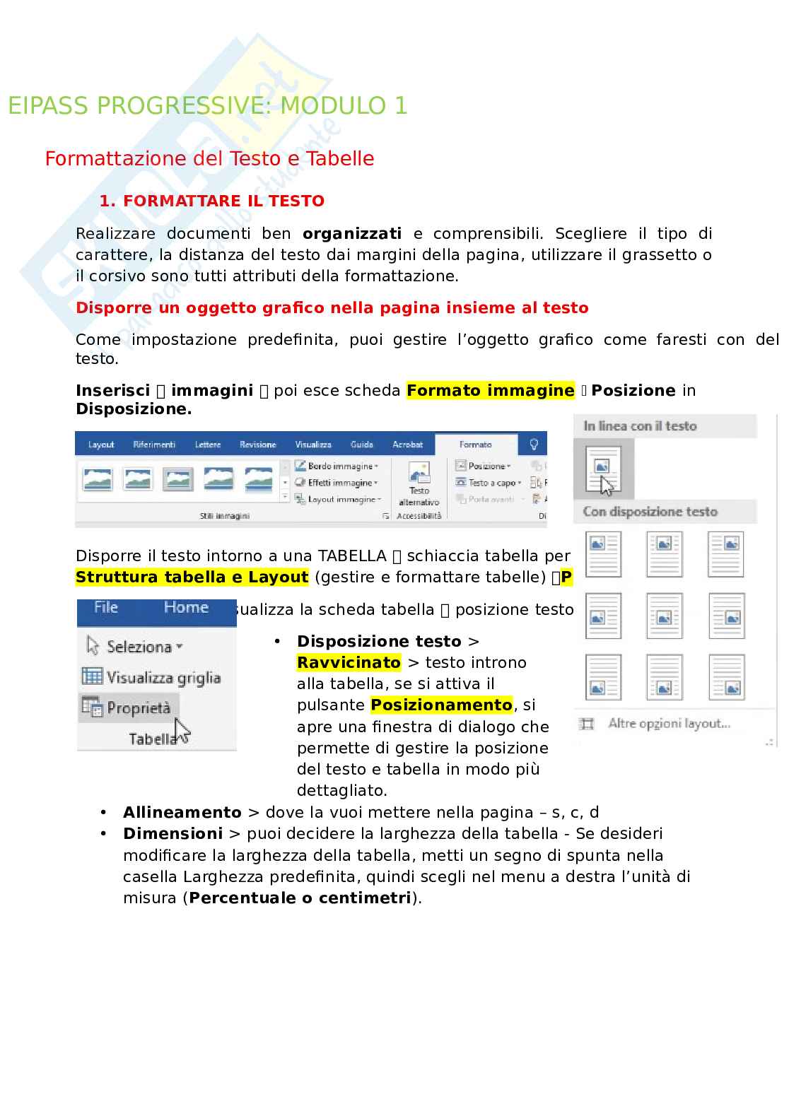 Domande e risposte Eipass Progressive - Modulo 1: Formattazione del testo e tabelle. Aggiornato e completo  Pag. 1