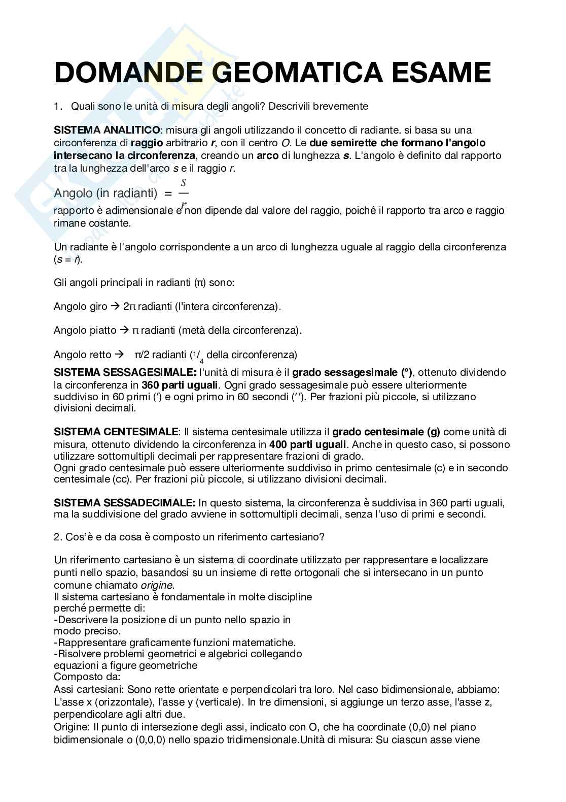 Domande esame Geomatica  Pag. 1