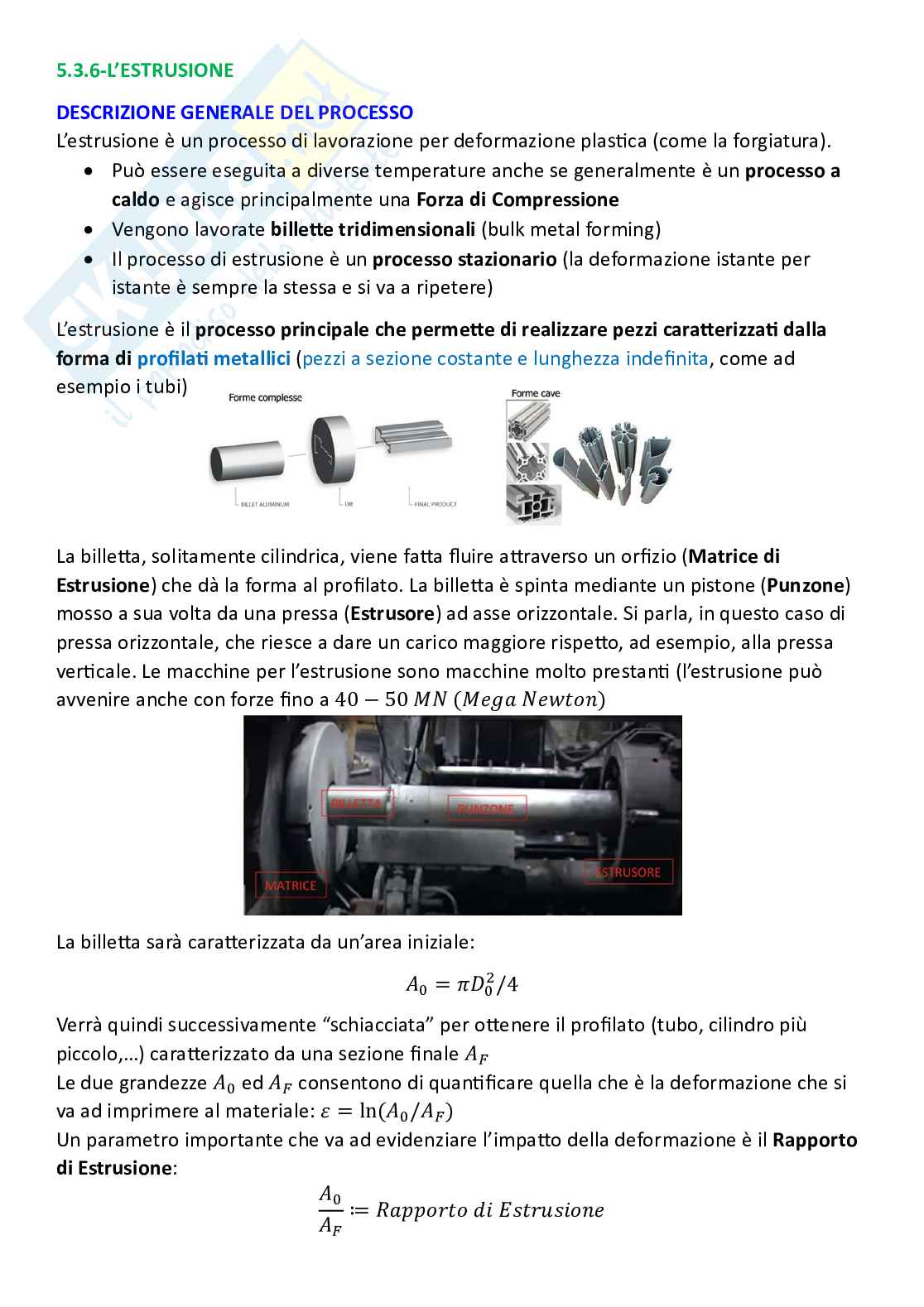 Tecnologie industriali, parte 5 - Estrusione Pag. 1