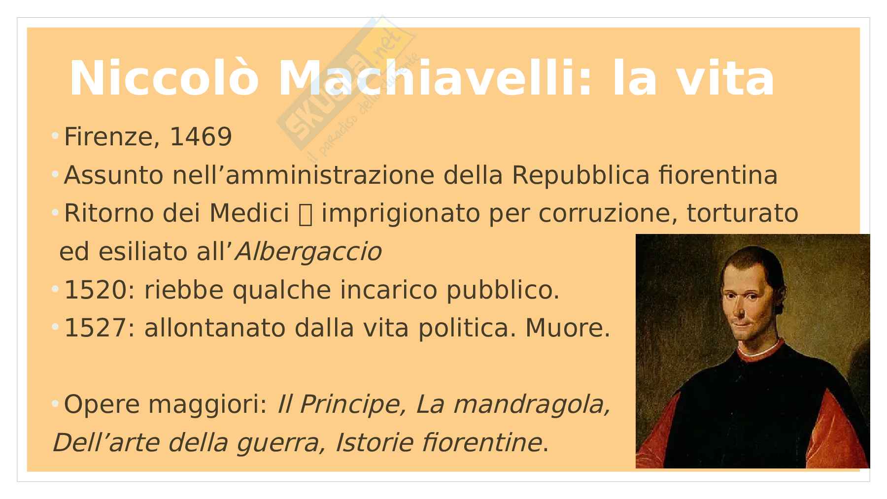 Slide riassuntive su Niccolò Machiavelli Pag. 2